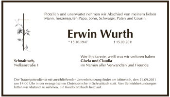 Traueranzeige von Erwin Wurth von Pegnitz-Zeitung